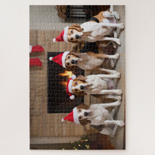 Amerikaans Engels Foxhound open haard Kerstmis Legpuzzel (Verticaal)