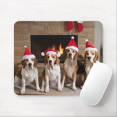 Amerikaans Engels Foxhound open haard Kerstmis Muismat (Met muis)