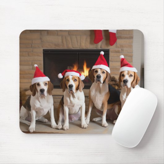 Amerikaans Engels Foxhound open haard Kerstmis Muismat (Met muis)