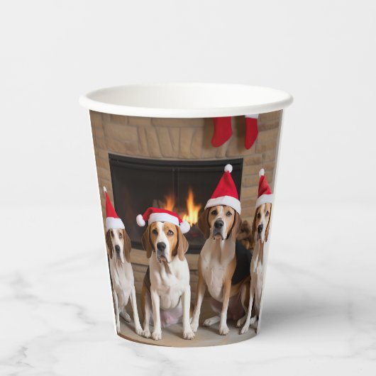 Amerikaans Engels Foxhound open haard Kerstmis Papieren Bekers (Voorkant)