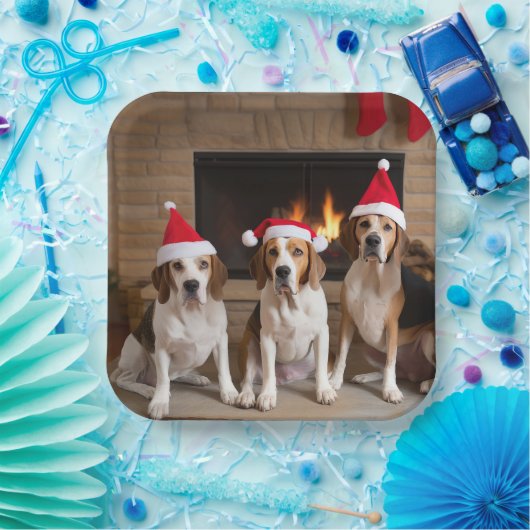 Amerikaans Engels Foxhound open haard Kerstmis Papieren Bordje (Feest)