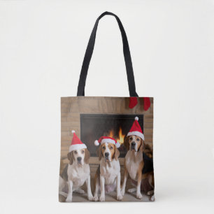 Amerikaans Engels Foxhound open haard Kerstmis Tote Bag