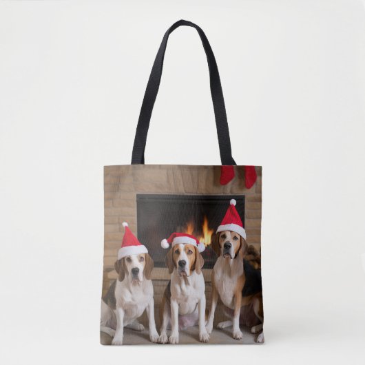 Amerikaans Engels Foxhound open haard Kerstmis Tote Bag (Voorkant)