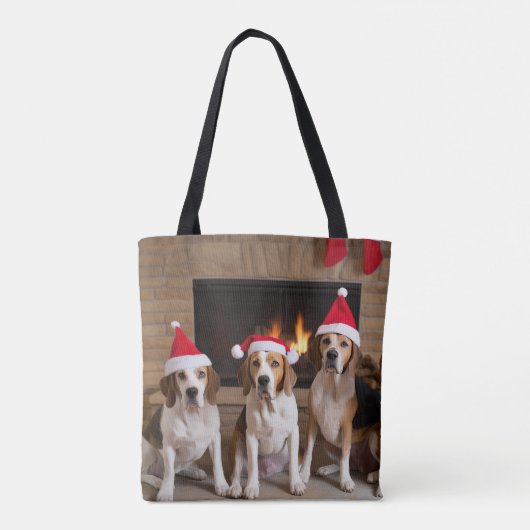 Amerikaans Engels Foxhound open haard Kerstmis Tote Bag (Achterkant)