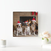 Amerikaans Engels Foxhound open haard Kerstmis Vierkante Klok (Huis)