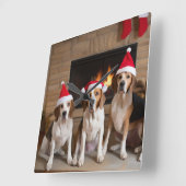 Amerikaans Engels Foxhound open haard Kerstmis Vierkante Klok (Hoek)
