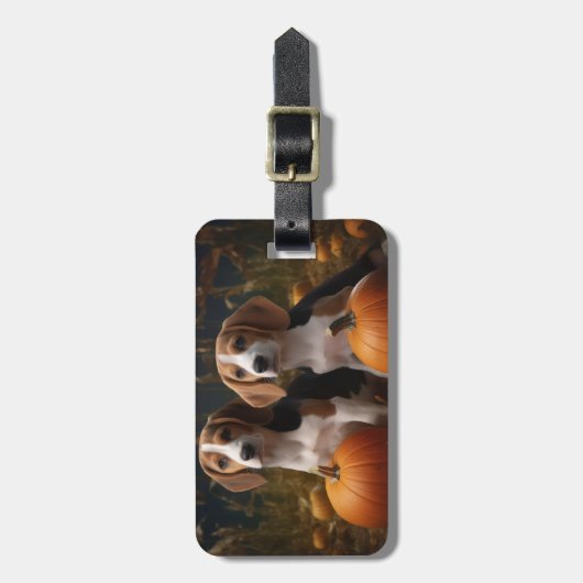 Amerikaans Engels Foxhound Puppy Herfst Delight Bagagelabel (Voorkant verticaal)