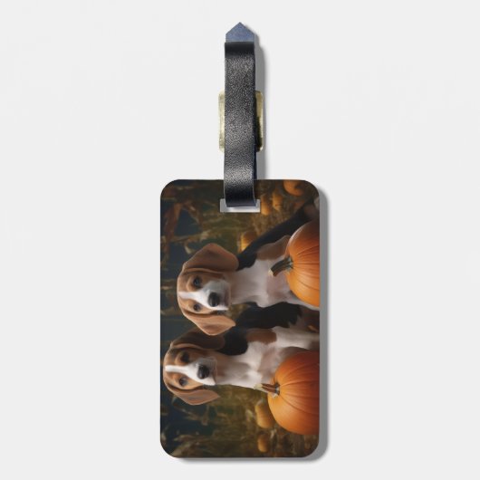 Amerikaans Engels Foxhound Puppy Herfst Delight Bagagelabel (Achterkant verticaal)