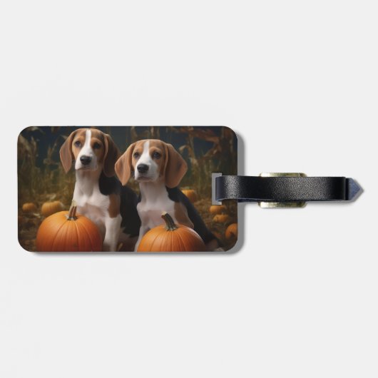 Amerikaans Engels Foxhound Puppy Herfst Delight Bagagelabel (Achterkant horizontaal)