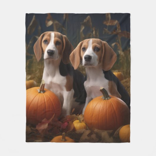 Amerikaans Engels Foxhound Puppy Herfst Delight Fleece Deken (Voorkant)
