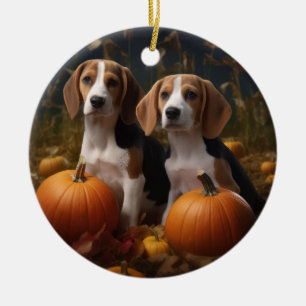 Amerikaans Engels Foxhound Puppy Herfst Delight Keramisch Ornament