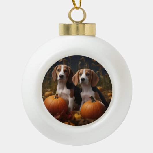 Amerikaans Engels Foxhound Puppy Herfst Delight Keramische Bal Ornament (Voorkant)
