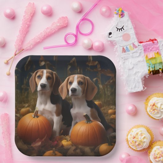 Amerikaans Engels Foxhound Puppy Herfst Delight Papieren Bordje (Feest)