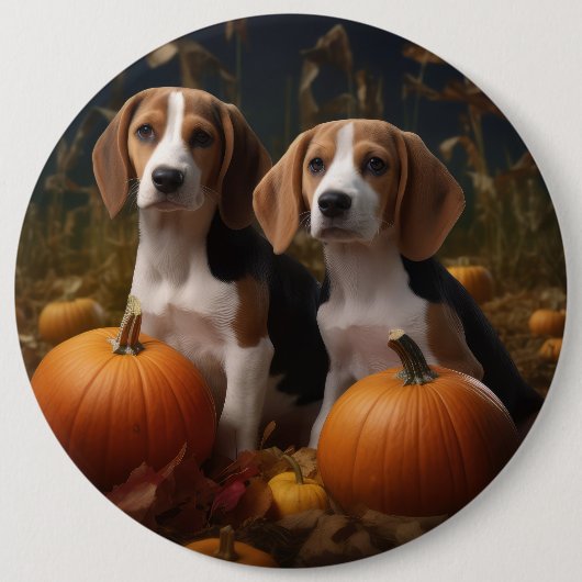 Amerikaans Engels Foxhound Puppy Herfst Delight Ronde Button 6,0 Cm (Voorkant)