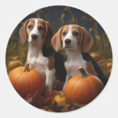 Amerikaans Engels Foxhound Puppy Herfst Delight Ronde Sticker (Voorkant)