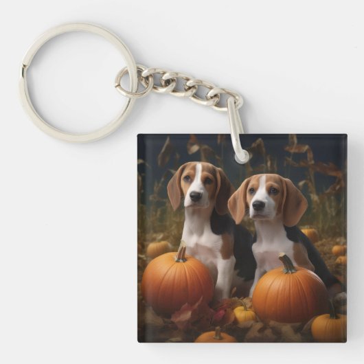 Amerikaans Engels Foxhound Puppy Herfst Delight Sleutelhanger (Voorkant)