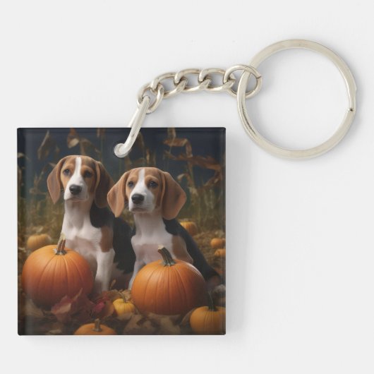 Amerikaans Engels Foxhound Puppy Herfst Delight Sleutelhanger (Achterkant)
