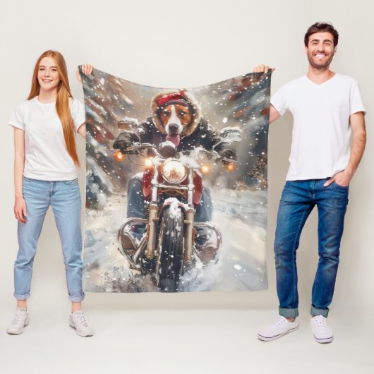 Amerikaans Engels Foxhound Riding Bike Christmas Fleece Deken (In situ)