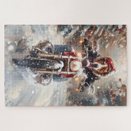 Amerikaans Engels Foxhound Riding Bike Christmas Legpuzzel (Horizontaal)