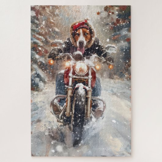 Amerikaans Engels Foxhound Riding Bike Christmas Legpuzzel (Verticaal)