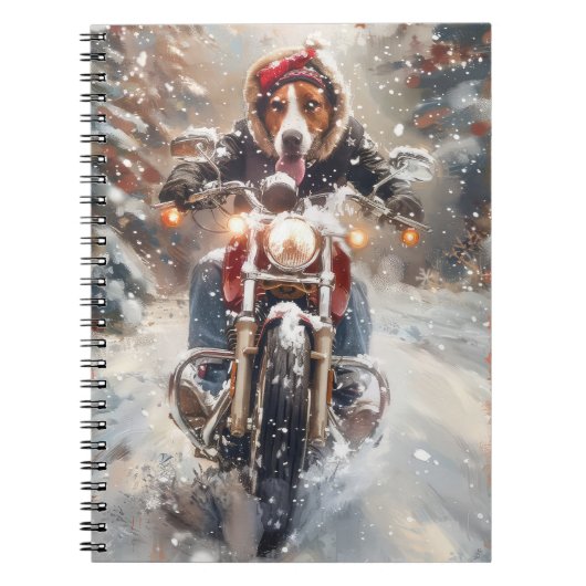 Amerikaans Engels Foxhound Riding Bike Christmas Notitieboek (Voorkant)