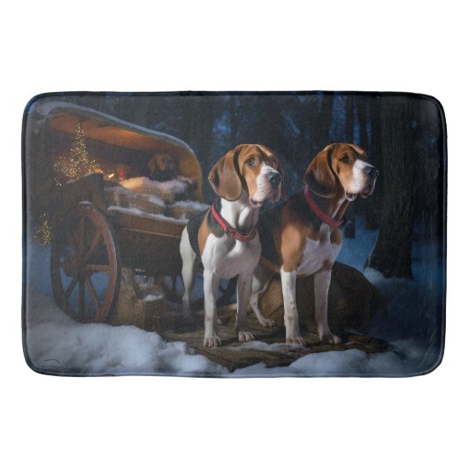 Amerikaans Engels Foxhound Snowy Sleigh Kerstmis Badmat (Voorkant)
