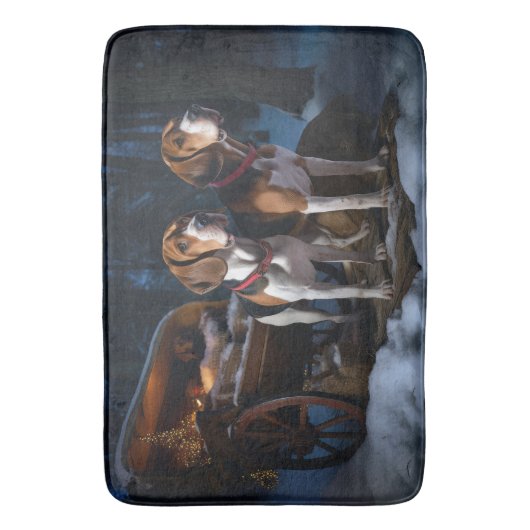 Amerikaans Engels Foxhound Snowy Sleigh Kerstmis Badmat (Voorkant Verticaal)
