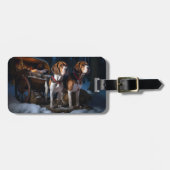 Amerikaans Engels Foxhound Snowy Sleigh Kerstmis Bagagelabel (Voorkant horizontaal)
