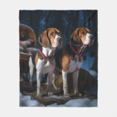 Amerikaans Engels Foxhound Snowy Sleigh Kerstmis Fleece Deken (Voorkant)
