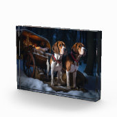 Amerikaans Engels Foxhound Snowy Sleigh Kerstmis Fotoblokken (Rechts)