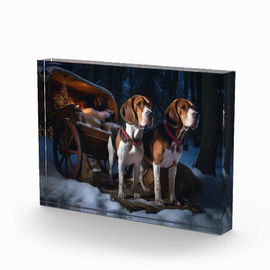 Amerikaans Engels Foxhound Snowy Sleigh Kerstmis Fotoblokken (Rechts)