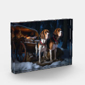 Amerikaans Engels Foxhound Snowy Sleigh Kerstmis Fotoblokken (Links)