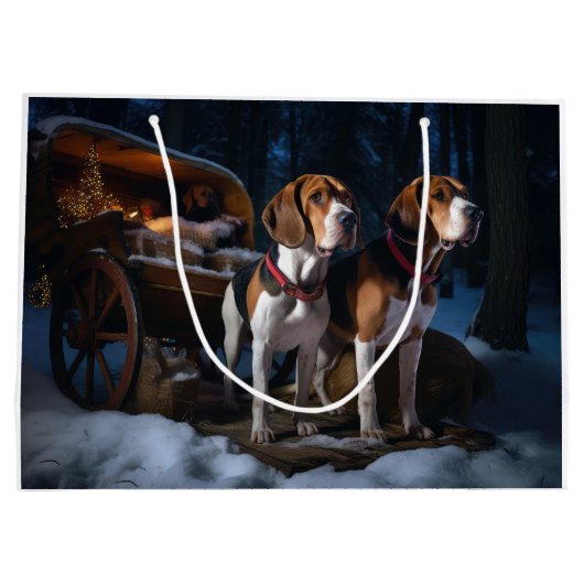 Amerikaans Engels Foxhound Snowy Sleigh Kerstmis Groot Cadeauzakje (Achterkant)