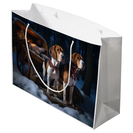 Amerikaans Engels Foxhound Snowy Sleigh Kerstmis Groot Cadeauzakje (Achterkant Gekanteld)