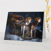 Amerikaans Engels Foxhound Snowy Sleigh Kerstmis Kaart (Gele Bloem)