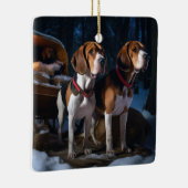 Amerikaans Engels Foxhound Snowy Sleigh Kerstmis Keramisch Ornament (Rechts)