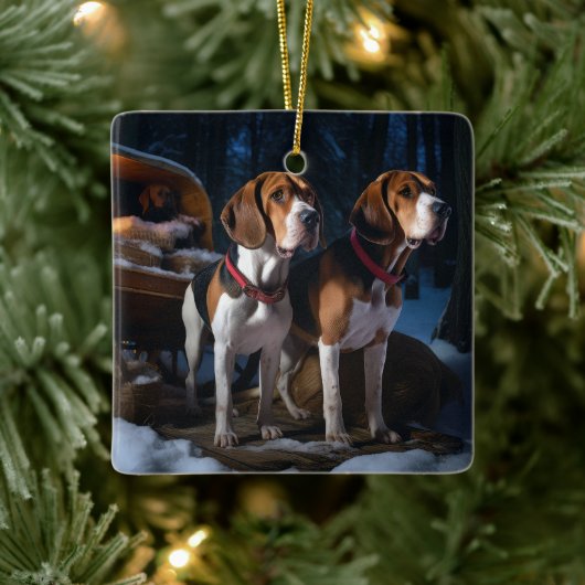 Amerikaans Engels Foxhound Snowy Sleigh Kerstmis Keramisch Ornament (Boom)