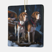 Amerikaans Engels Foxhound Snowy Sleigh Kerstmis Keramisch Ornament (Links)