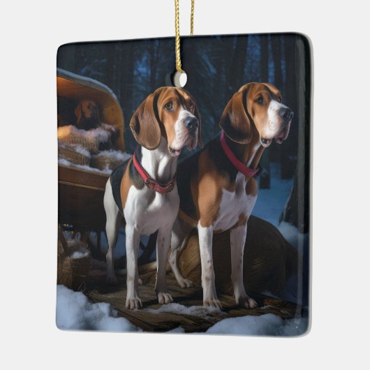 Amerikaans Engels Foxhound Snowy Sleigh Kerstmis Keramisch Ornament (Links)