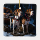 Amerikaans Engels Foxhound Snowy Sleigh Kerstmis Keramisch Ornament (Achterkant)
