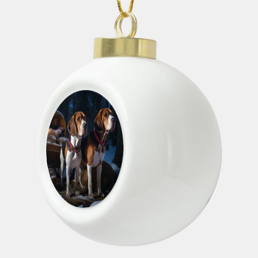Amerikaans Engels Foxhound Snowy Sleigh Kerstmis Keramische Bal Ornament (Rechts)