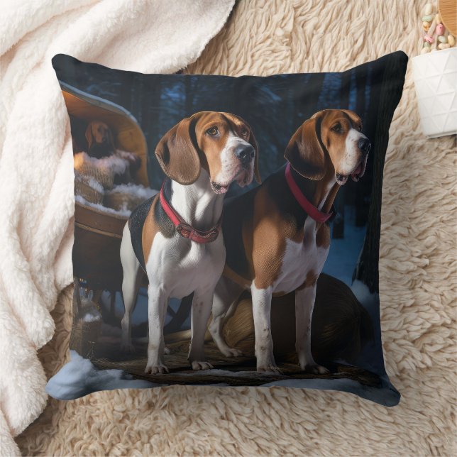 Amerikaans Engels Foxhound Snowy Sleigh Kerstmis Kussen (Deken)