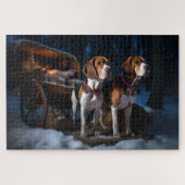 Amerikaans Engels Foxhound Snowy Sleigh Kerstmis Legpuzzel (Horizontaal)