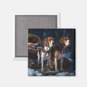 Amerikaans Engels Foxhound Snowy Sleigh Kerstmis Magneet (Voorkant / Achterkant)