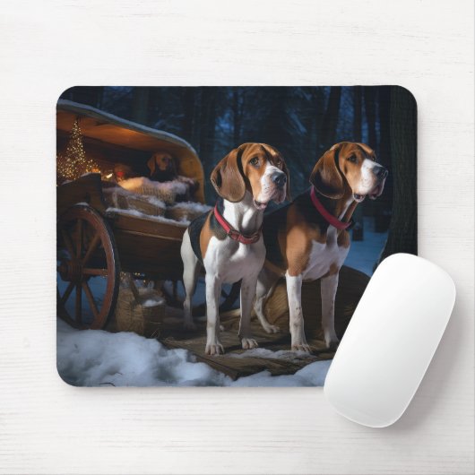 Amerikaans Engels Foxhound Snowy Sleigh Kerstmis Muismat (Met muis)