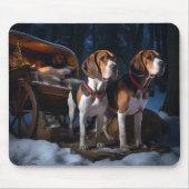 Amerikaans Engels Foxhound Snowy Sleigh Kerstmis Muismat (Voorkant)