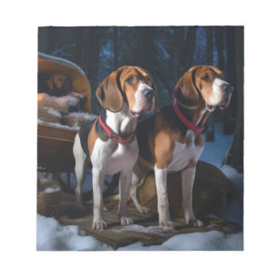 Amerikaans Engels Foxhound Snowy Sleigh Kerstmis Notitieblok