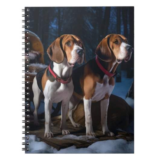 Amerikaans Engels Foxhound Snowy Sleigh Kerstmis Notitieboek (Voorkant)