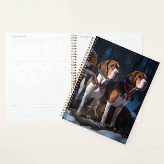 Amerikaans Engels Foxhound Snowy Sleigh Kerstmis Planner (Display)