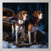 Amerikaans Engels Foxhound Snowy Sleigh Kerstmis Poster (Voorkant)